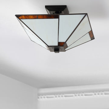 Julian 15.7" Tiffany Style Glass/Metal LED Semi - JONATHAN Y